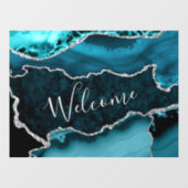 Blauwgroen en Faux Silver Glitter Marble Agate Raamsticker (Vel)