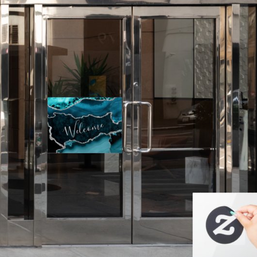 Blauwgroen en Faux Silver Glitter Marble Agate Raamsticker (Kantoordeur)