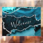 Blauwgroen en Faux Silver Glitter Marble Agate Raamsticker (Vel 2)