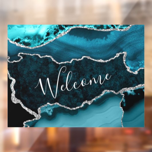 Blauwgroen en Faux Silver Glitter Marble Agate Raamsticker (Vel 2)