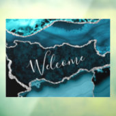 Blauwgroen en Faux Silver Glitter Marble Agate Raamsticker (Vel 3)