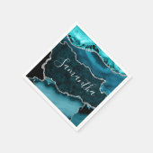 Blauwgroen en Faux Silver Glitter Marble Agate Servet (Hoek)