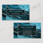 Blauwgroen en Faux Silver Glitter Marble Agate Visitekaartje (Voorkant / Achterkant)