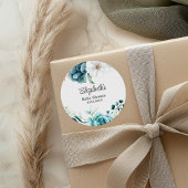 Blauwgroen en gebroken wit Baby shower Ronde Sticker