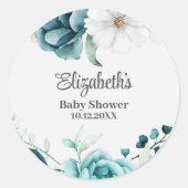 Blauwgroen en gebroken wit Baby shower Ronde Sticker (Voorkant)