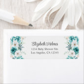 Blauwgroen en gebroken wit Wildflower Baby shower  Etiket (Insitu)