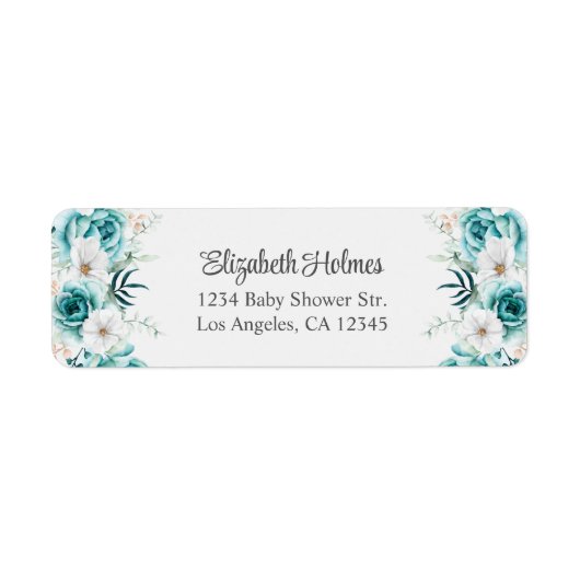 Blauwgroen en gebroken wit Wildflower Baby shower  Etiket (Voorkant)