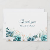 Blauwgroen en gebroken wit Wildflower Bruiloft Bedankkaart (Voorkant)