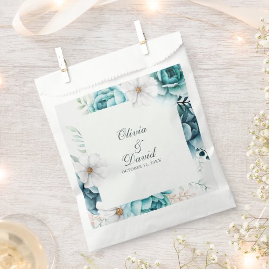 Blauwgroen en gebroken wit Wildflower Bruiloft Bedankzakje (Geknipt)