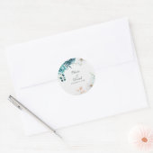 Blauwgroen en gebroken wit Wildflower Bruiloft Ronde Sticker (Envelop)