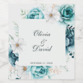 Blauwgroen en gebroken wit Wildflower Bruiloft Wijn Etiket (Enkel label)