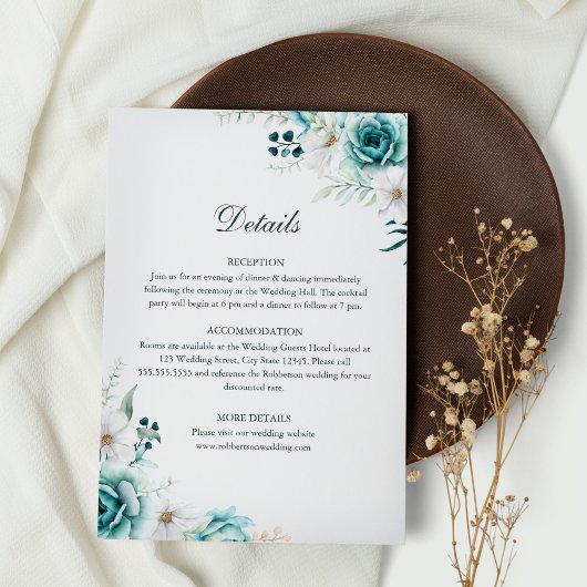 Blauwgroen en gebroken witte Wildflower Details Ka Kaart