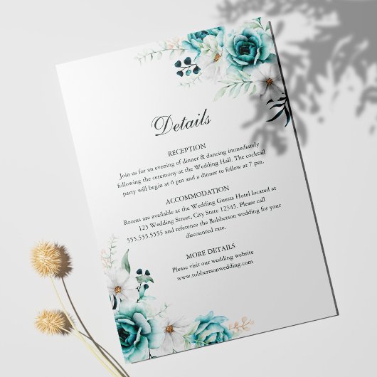 Blauwgroen en gebroken witte Wildflower Details Ka Kaart