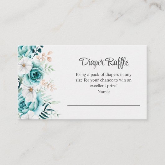 Blauwgroen en gebroken witte Wildflower Luierloof Informatiekaartje (Voorkant)