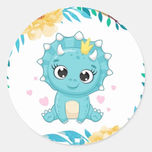 Blauwgroen en geel dinosaurus Baby shower Ronde Sticker (Voorkant)
