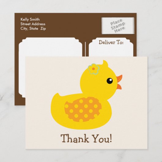Blauwgroen en geel eendje, eend; dank je briefkaart (Voorkant / Achterkant)