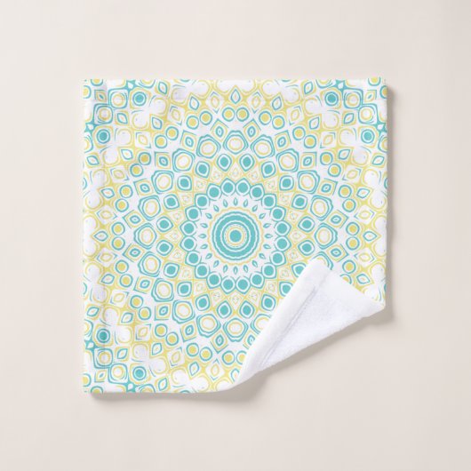 Blauwgroen en geel geometrisch mandala patroon bad handdoek (Wasdoekje)