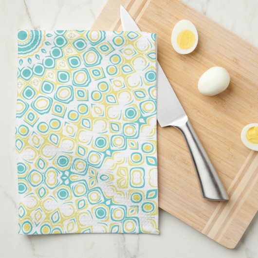 Blauwgroen en geel geometrisch mandala patroon theedoek (Quarter Fold)