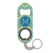 Blauwgroen en geel monogram van het Chevron Patter Mini Flessenopener (Achterkant)
