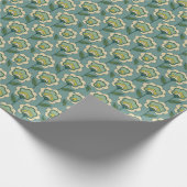 Blauwgroen en geel patroonpatroon cadeaupapier (Hoek)