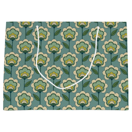 Blauwgroen en geel patroonpatroon groot cadeauzakje (Voorkant)