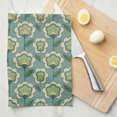 Blauwgroen en geel patroonpatroon theedoek (Quarter Fold)