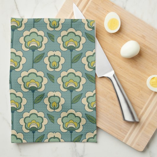 Blauwgroen en geel patroonpatroon theedoek (Quarter Fold)