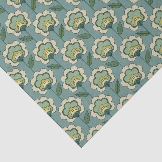 Blauwgroen en geel patroonpatroon tissuepapier (Detail)