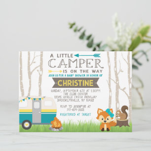Blauwgroen en geel RV Camper Woodland Baby shower Kaart