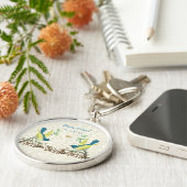 Blauwgroen en Geel Tortelduifjes Sleutelhanger (Zijkant)