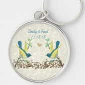  Blauwgroen en Geel Tortelduifjes Sleutelhanger (Voorkant)