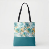 Blauwgroen en Gele Bloemen Alcohol Ink Kleurenblok Tote Bag (Voorkant)