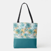 Blauwgroen en Gele Bloemen Alcohol Ink Kleurenblok Tote Bag (Achterkant)