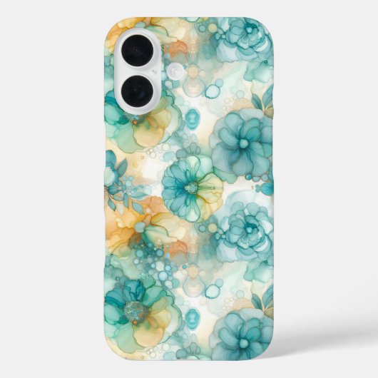 Blauwgroen en Gele Bloemen Alcoholinkt Illustratie Case-Mate iPhone Case (Achterkant)