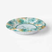 Blauwgroen en Gele Bloemen Alcoholinkt Illustratie Papieren Kommen (Gebogen)