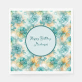 Blauwgroen en Gele Bloemen Alcoholinkt Illustratie Servet (Voorkant)