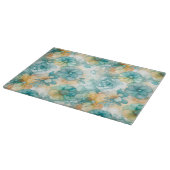 Blauwgroen en Gele Bloemen Alcoholinkt Illustratie Snijplank (Hoek)