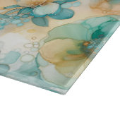 Blauwgroen en Gele Bloemen Alcoholinkt Illustratie Snijplank (Hoek)