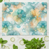 Blauwgroen en Gele Bloemen Alcoholinkt Illustratie Theedoek (Gevouwen)
