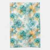 Blauwgroen en Gele Bloemen Alcoholinkt Illustratie Theedoek (Verticaal)