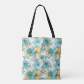 Blauwgroen en Gele Bloemen Alcoholinkt Illustratie Tote Bag (Achterkant)