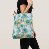 Blauwgroen en Gele Bloemen Alcoholinkt Illustratie Tote Bag (Dichtbij)