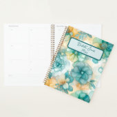 Blauwgroen en gele bloemenalcoholinkt illustratie planner (Display)