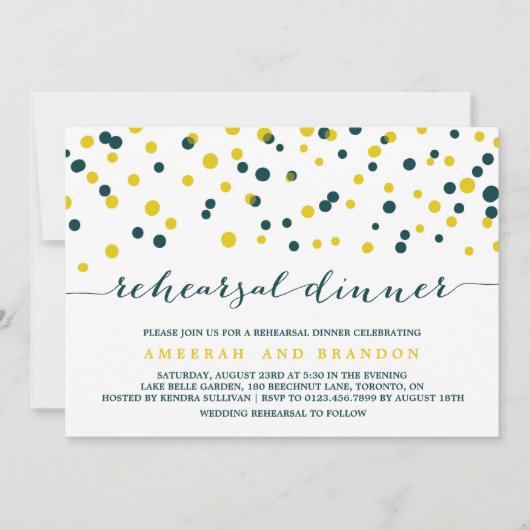 Blauwgroen en gele Confetti Stippen repetitie Kaart (Voorkant)