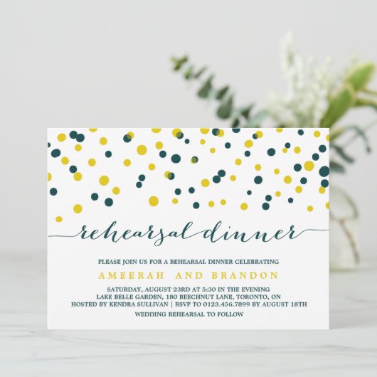 Blauwgroen en gele Confetti Stippen repetitie Kaart (Staand voorkant)