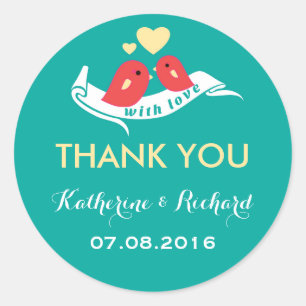 Blauwgroen en gele Lovevogels Wedding Favor Sticke Ronde Sticker
