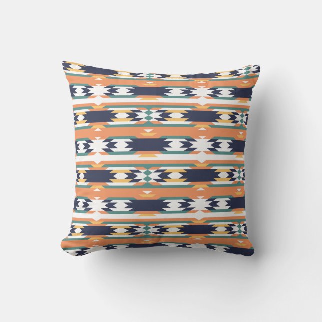 Blauwgroen en gele Native American Pillow Kussen (Voorkant)