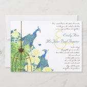 Blauwgroen en gele  Peacock Birdcage Wedding Kaart (Voorkant)
