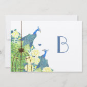 Blauwgroen en gele  Peacock Birdcage Wedding Kaart (Achterkant)