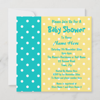 Blauwgroen en gele pokadop, aangepast Baby shower Kaart